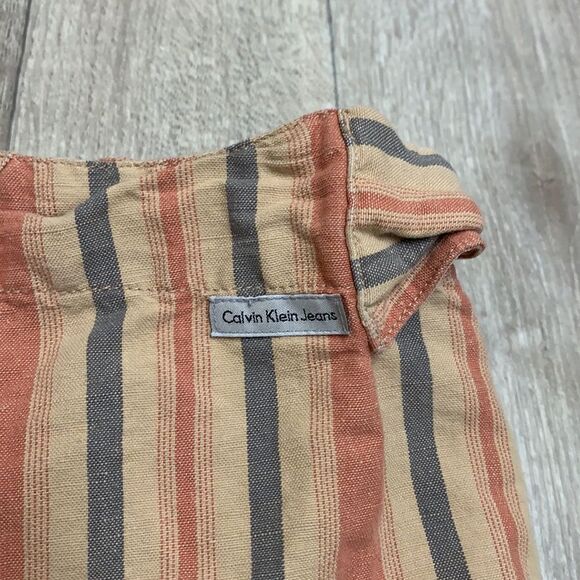 Womens‎ Calvin Klein Striped Flax Belted Wide Leg Cropped Pants - Picture 7 of 8